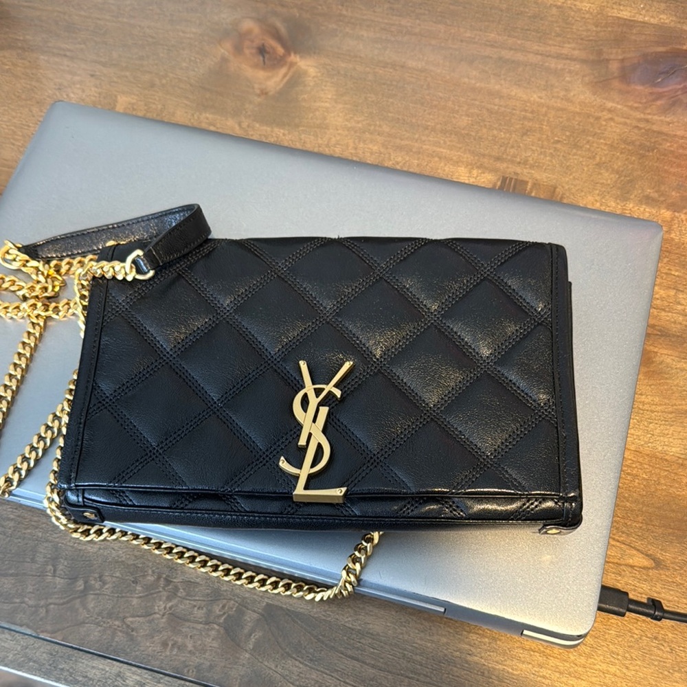 Yves Saint Laurent Black Quilted Leather Clutch